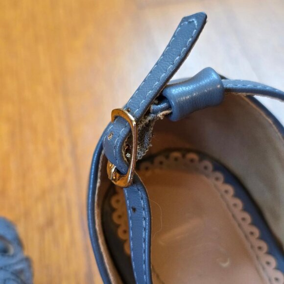 8 JG WOMEN'S Blue LEATHER 2' BLOCK HEEL with strap buckle ankle sexy open toe - Picture 6 of 9